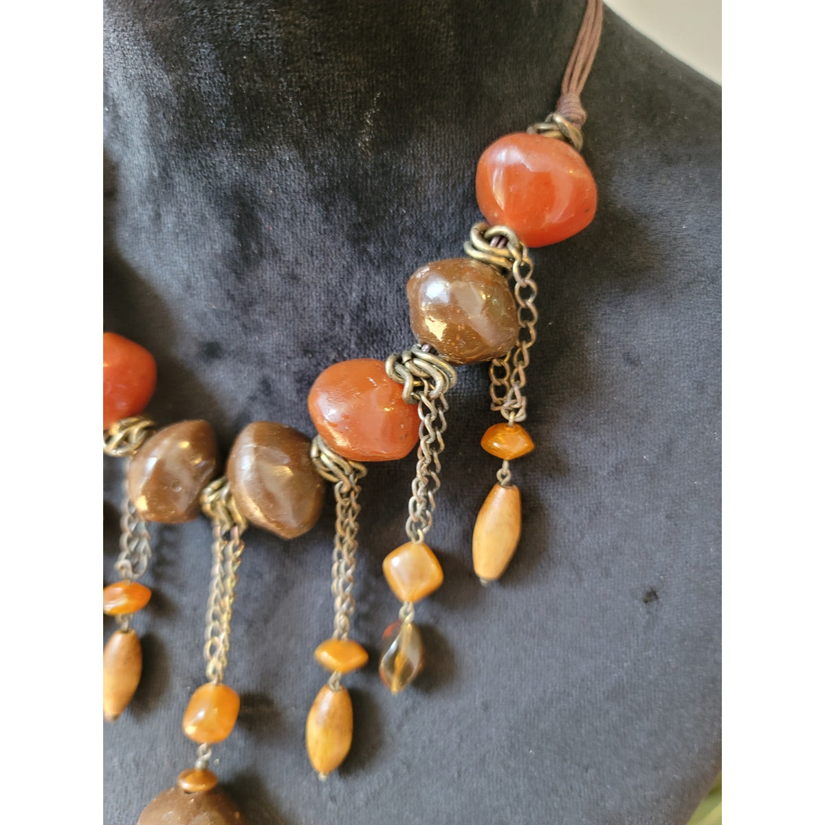 Women's Boho Beaded Statement Necklace With Chains And Lobster Clasp Lock