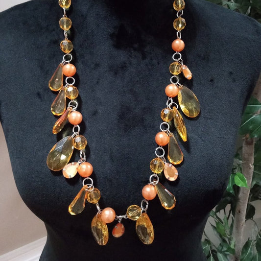 Womens Fashion Rhinestone Chunky Beaded Long Necklace with Lobster Clasp