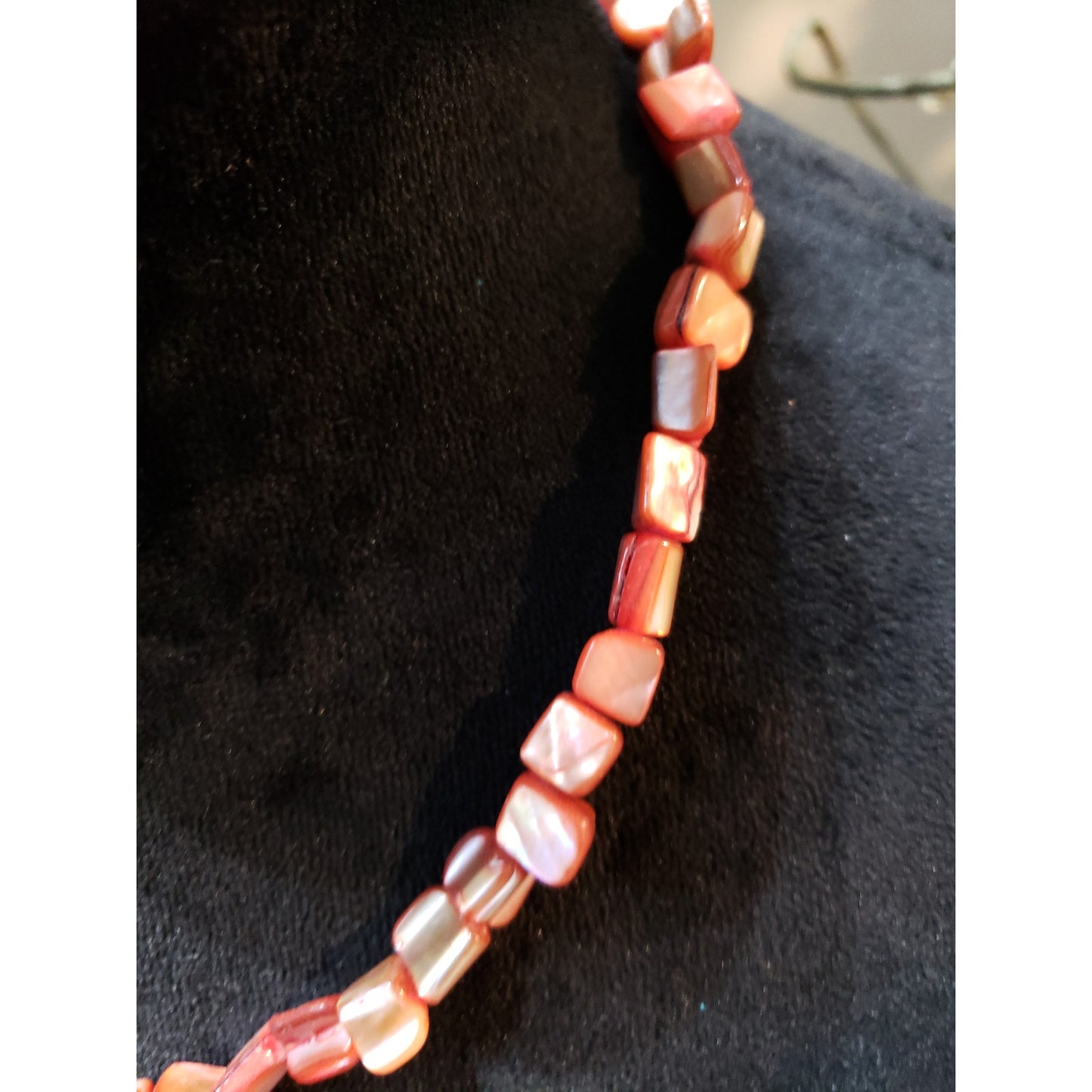Women's Red Shell Beaded Necklace Natural Square Beads Lobster Clasp Unique