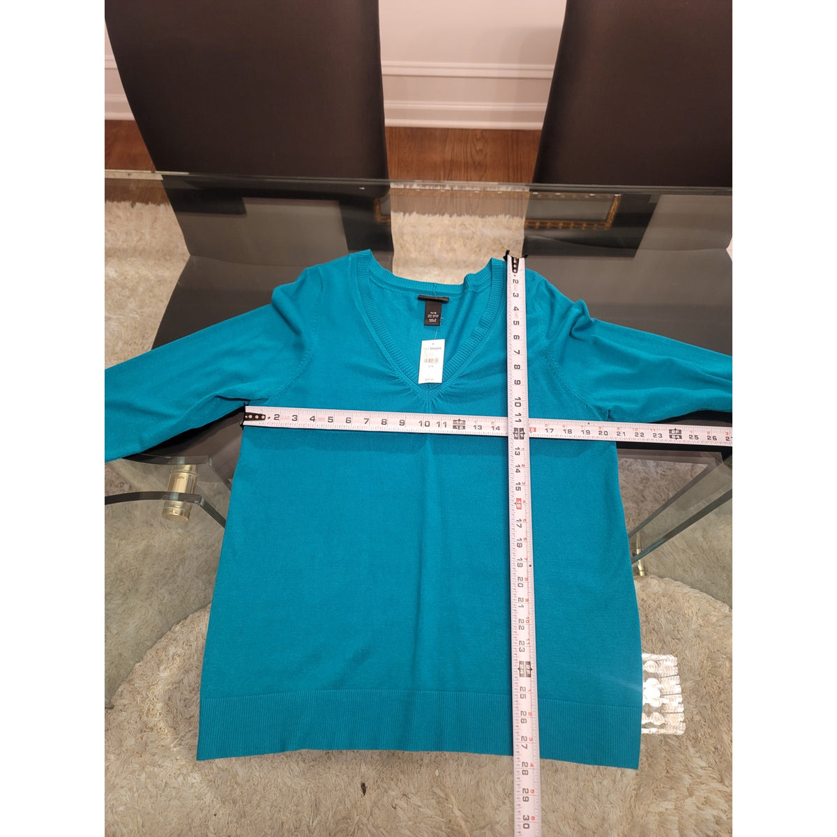 Lane Bryant Pullover Sweater Women's SZ 14/16 Teal Ribbed Hem V-Neck Long Sleeve