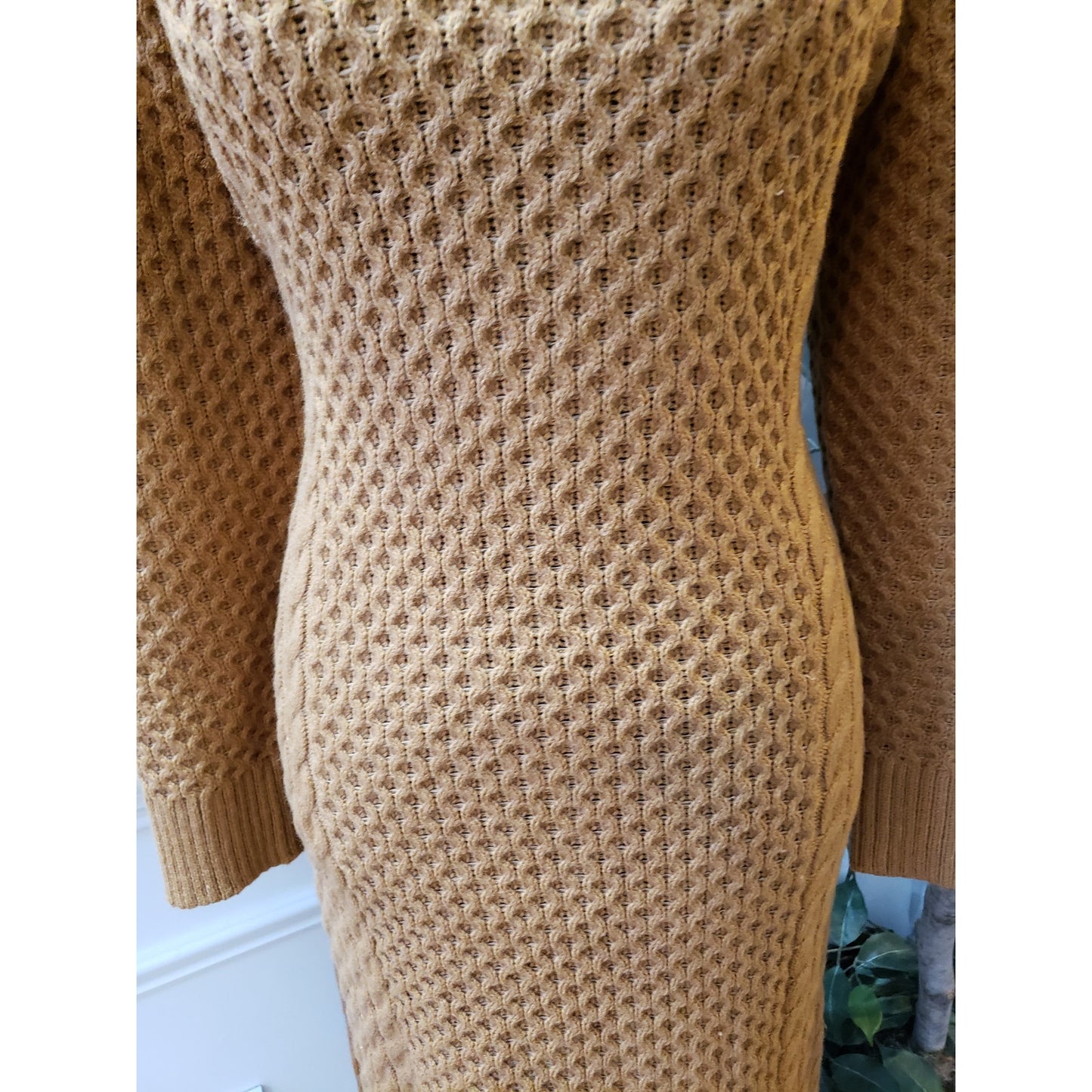 Sandra Darren Sweater Dress Women XL Brown Acrylic Textured Cable Knit Crew Neck
