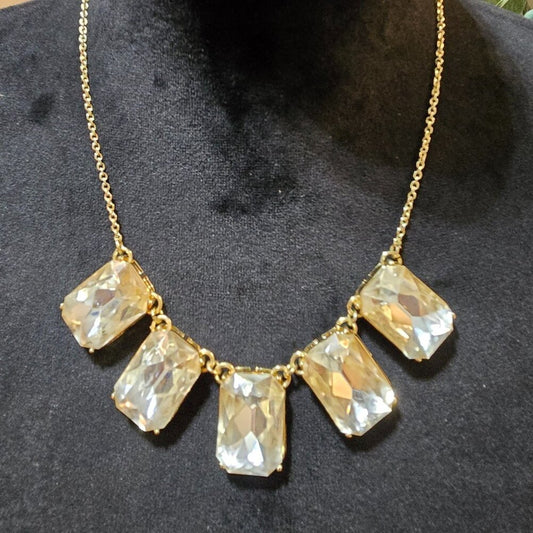 Womens Clear Crystal Rhinestone Statement Necklace Jewelry with Lobster Clasp