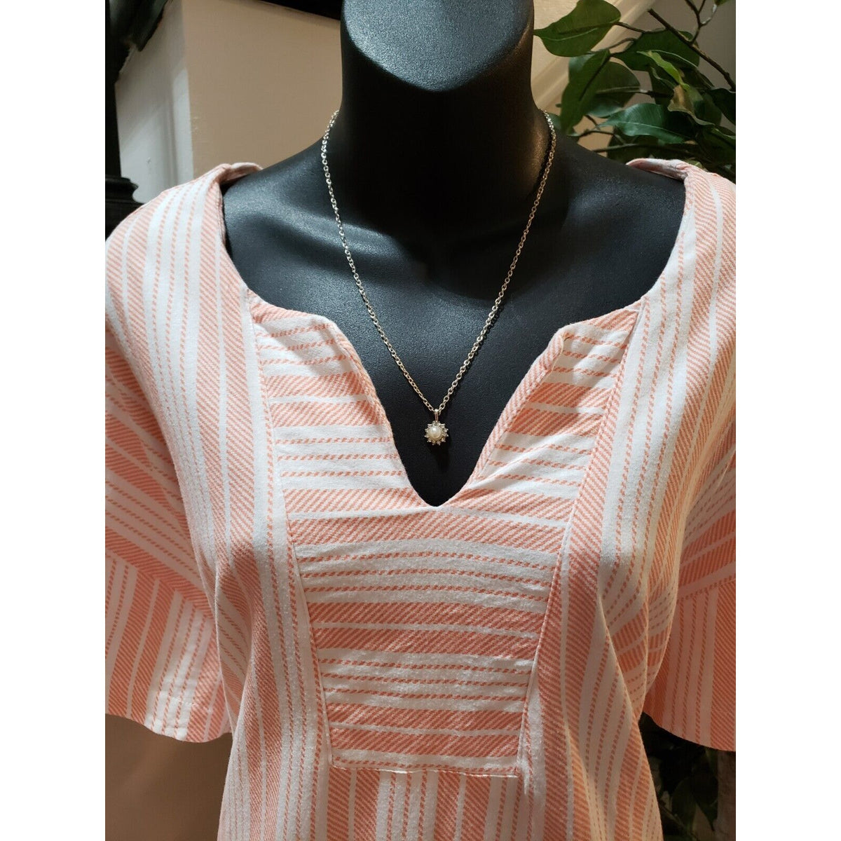 Stan Herman Women White Orange Striped Split Neck Long Sleeve Long Maxi Dress 3X