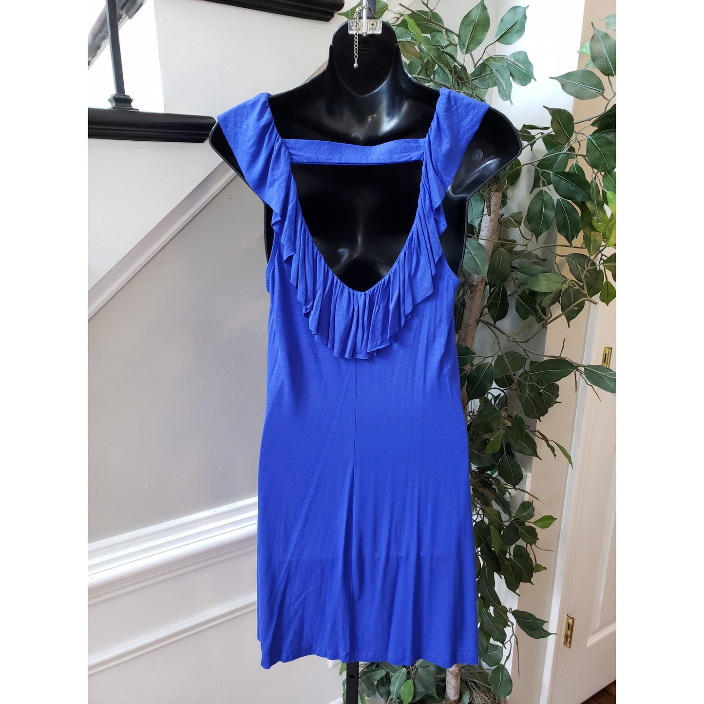 Charming Charlie Bodycon Dress Womens Small Blue Ruffle Sleeveless Keyhole Back