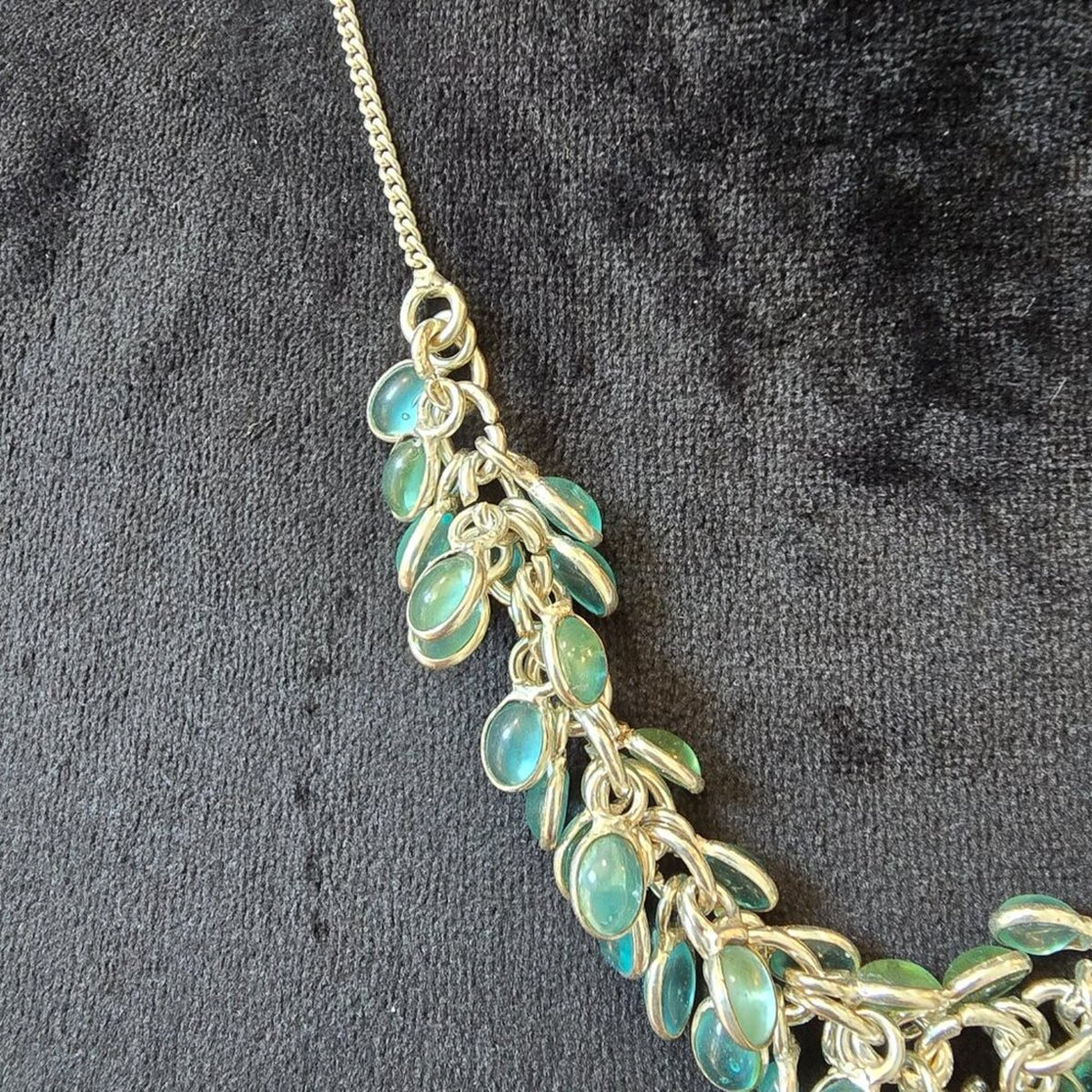 Womens Fashion Blue Triplets Opal Silver Tone Chain Necklace with Lobster Clasp