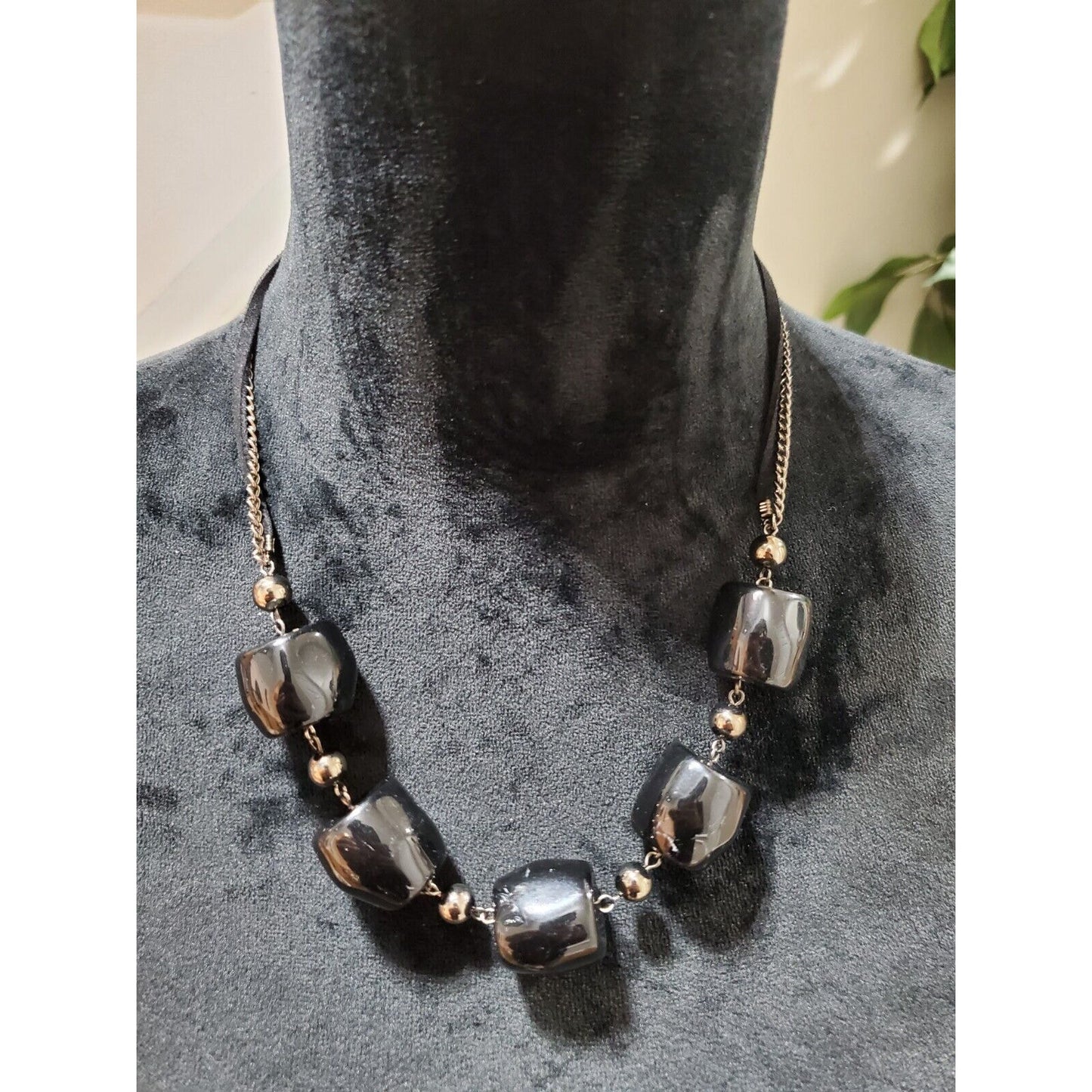 Women's Solid Black Beaded Choker Stylish Statement Pewter Necklace
