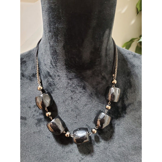 Women's Solid Black Beaded Choker Stylish Statement Pewter Necklace