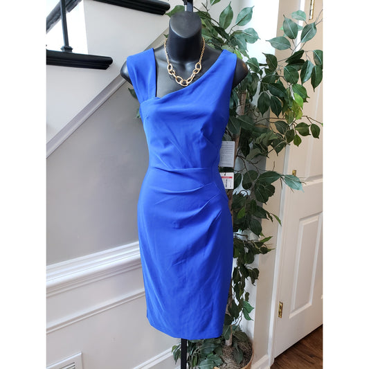 Laundry by Shelli Segal Midi Dress Womens Size 6 Blue Asymmetric Neck Sleeveless