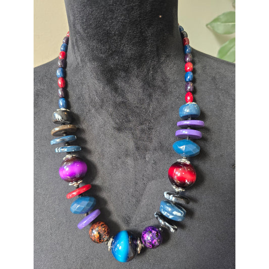 Women's Multicolor Beaded Statement Necklace With Lobster Clasp Bold Jewelry