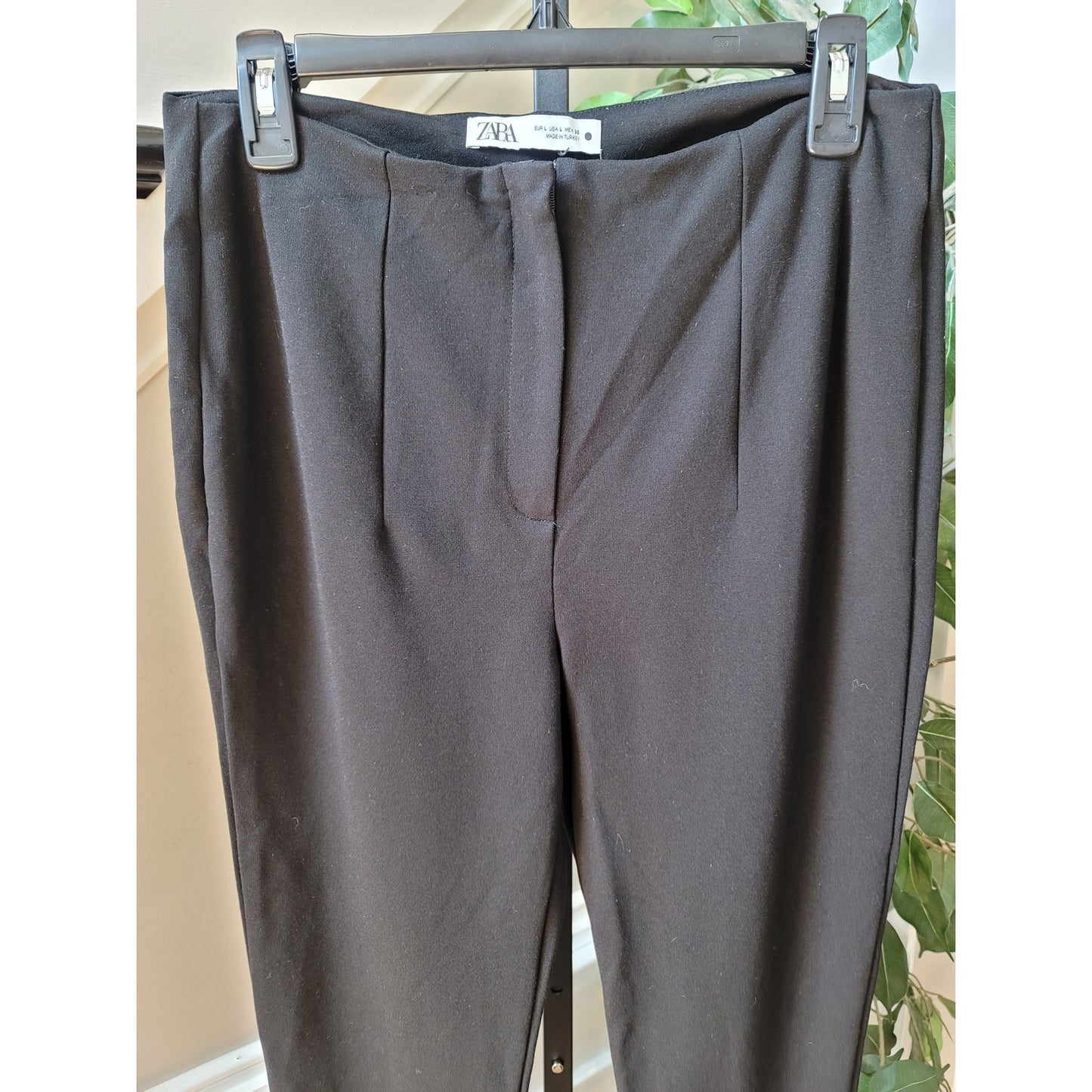 Zara Black Trousers Women's Size L Slim Fit Cotton Blend Work Office Pants