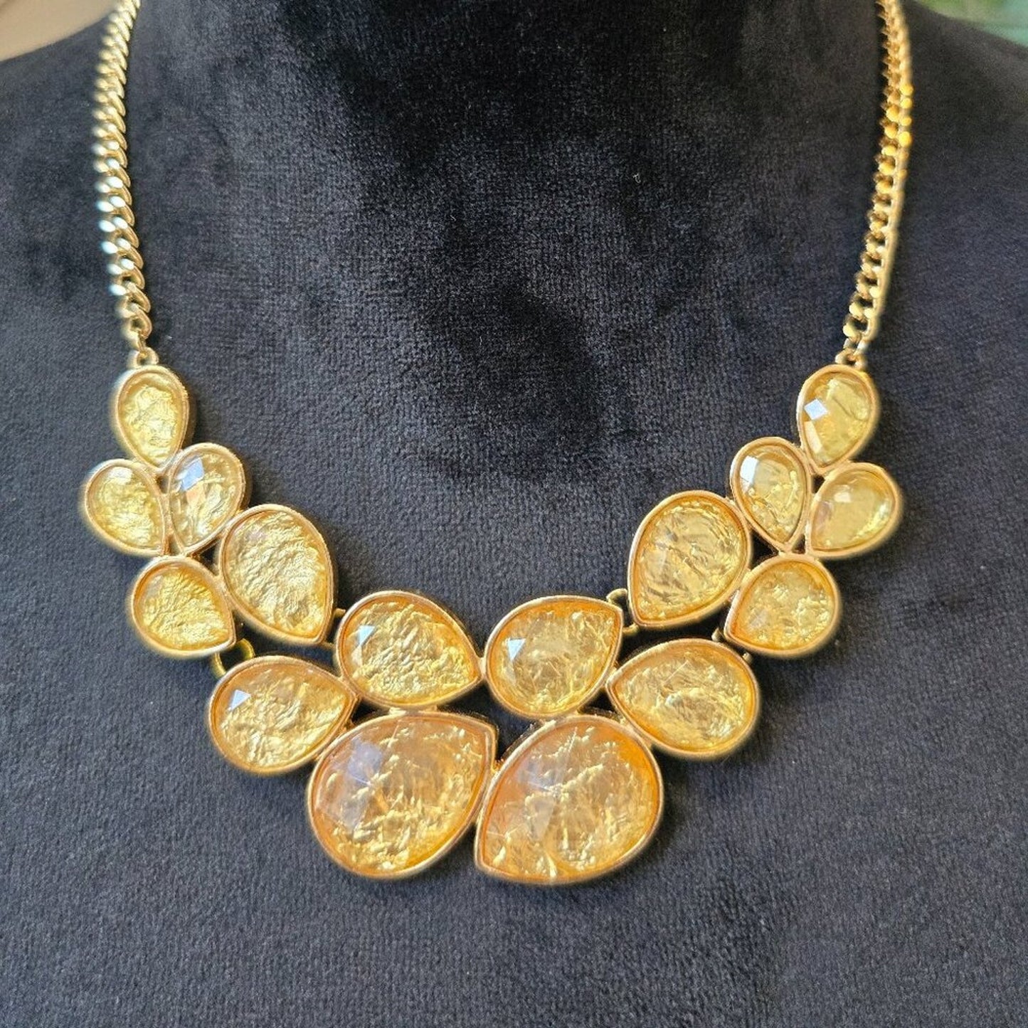 Women Gold Foil Cabochon Boho Bohemian Bib Statement Necklace with Lobster Clasp