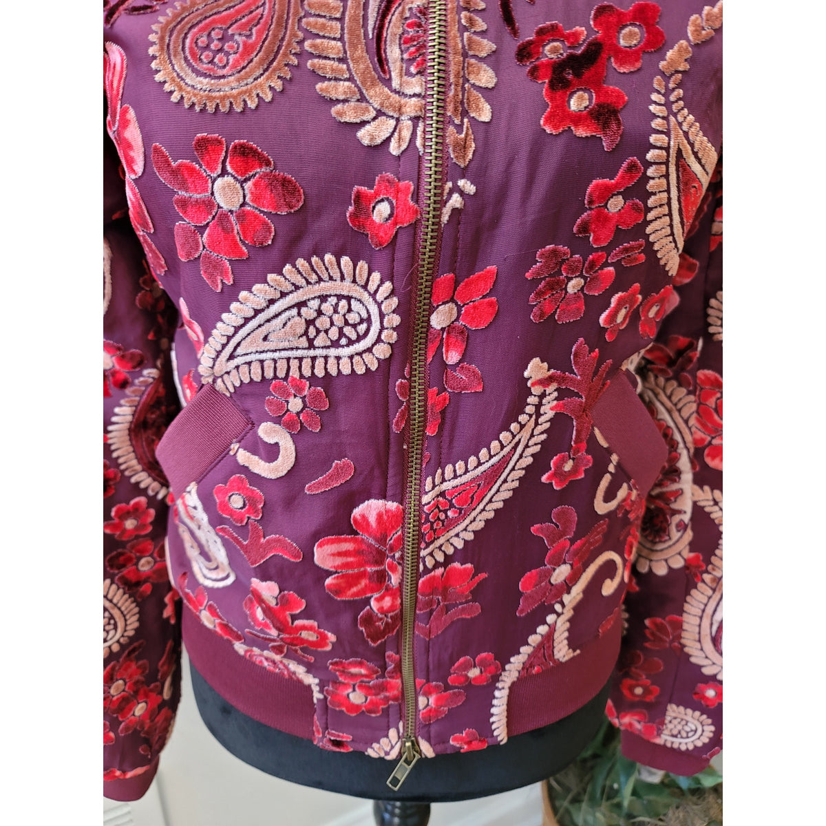 Kas Bomber Jacket Women's Size XS Multicolor Paisley Long Sleeve Full Zipper