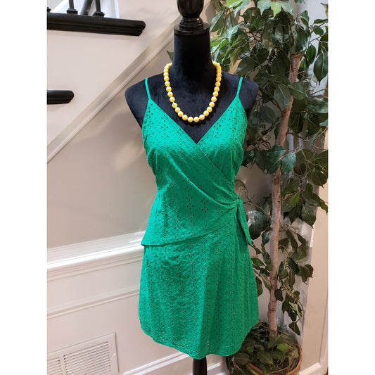 GB Womens Green Eyelet Spaghetti Strap Wrap V Neck Back Zip Knee Length Dress XL