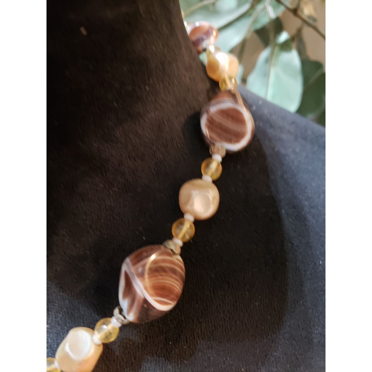 Womens Faceted Agates Loose Abalone Beads Collar Necklace with Spring Ring Clasp