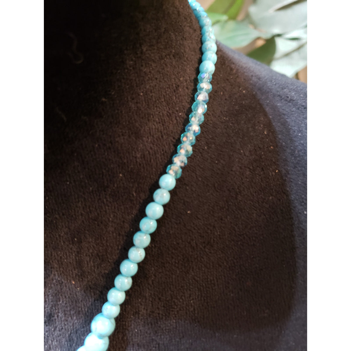 Womens Gold Tone Turquoise Beads Rhinestone Cross Pendant Necklace with Lobster