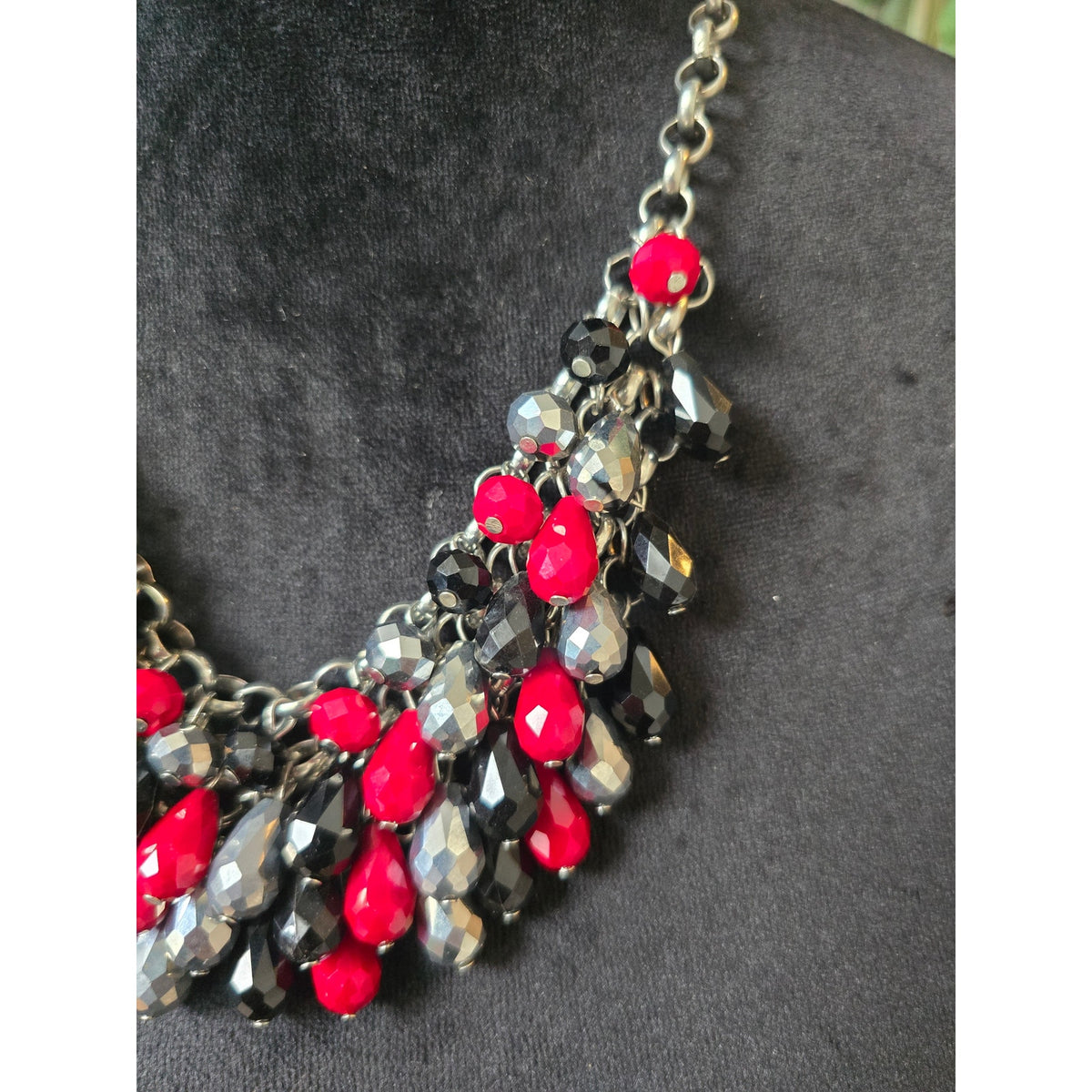 Red Black Gray Crystal Statement Necklace