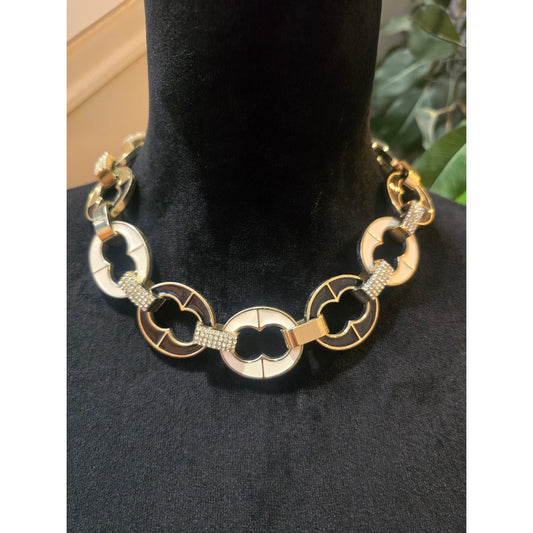Women's Gold Tone Circle Link Fashion Necklace Rhinestone Accent Statement