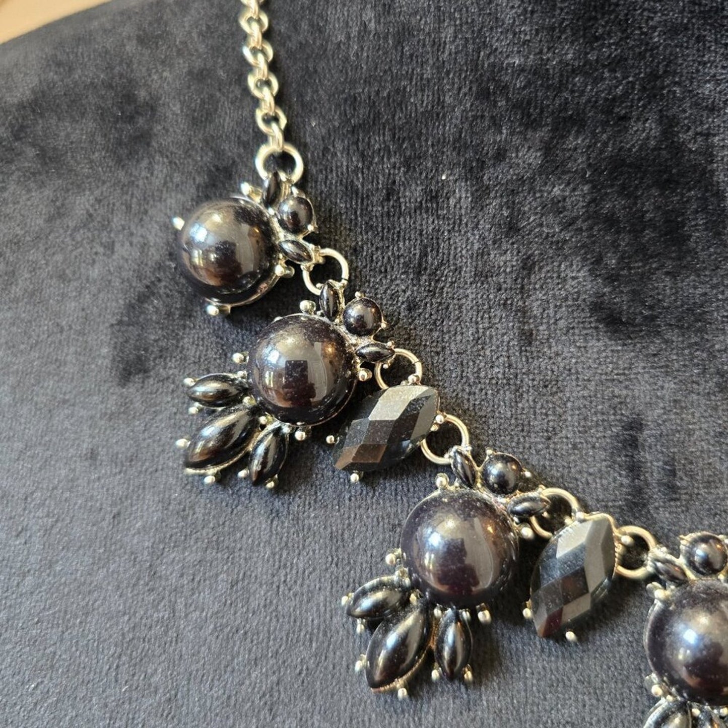 Womens Black Rhinestone Faceted Beaded Necklace Jewelry with Lobster Clasp