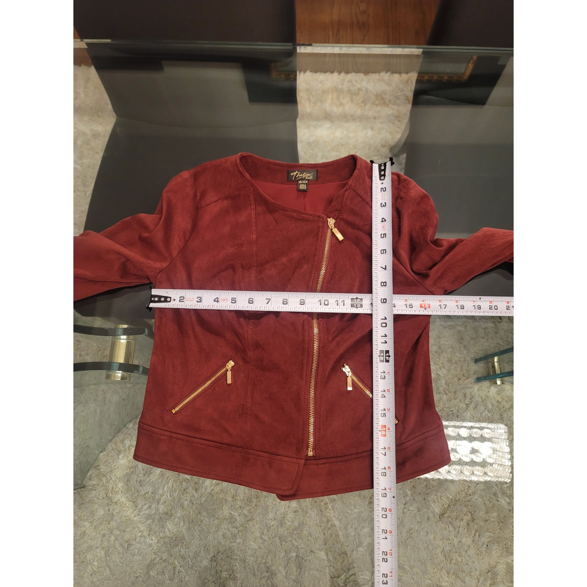Thalia Sodi Moto Jacket Women's SZ XS Burgundy Asymmetrical Zip Long Sleeve
