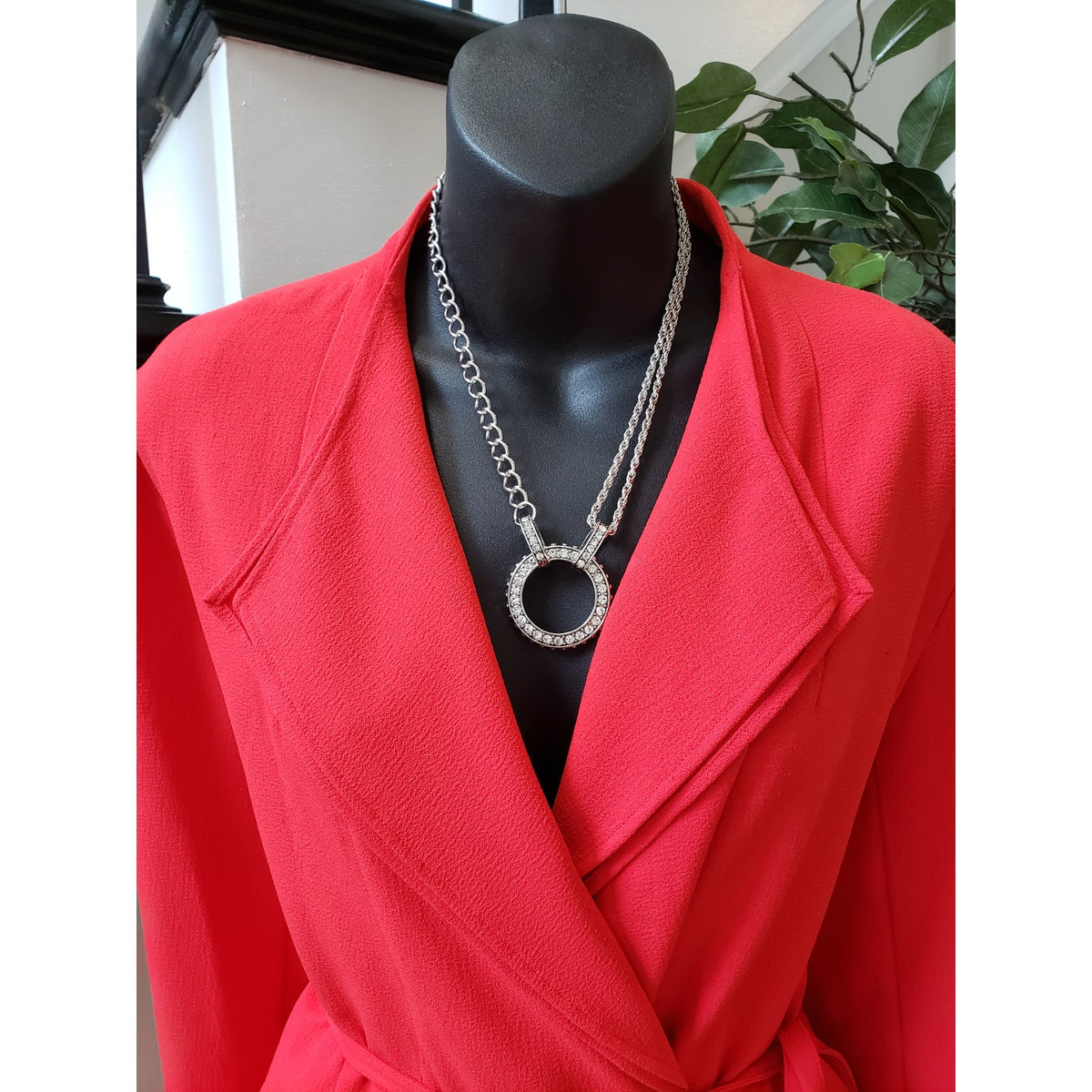 7th Avenue 2 Piece Suit Womens L/14 Red Pockets Slim Fit Notch Lapel Tie Waist