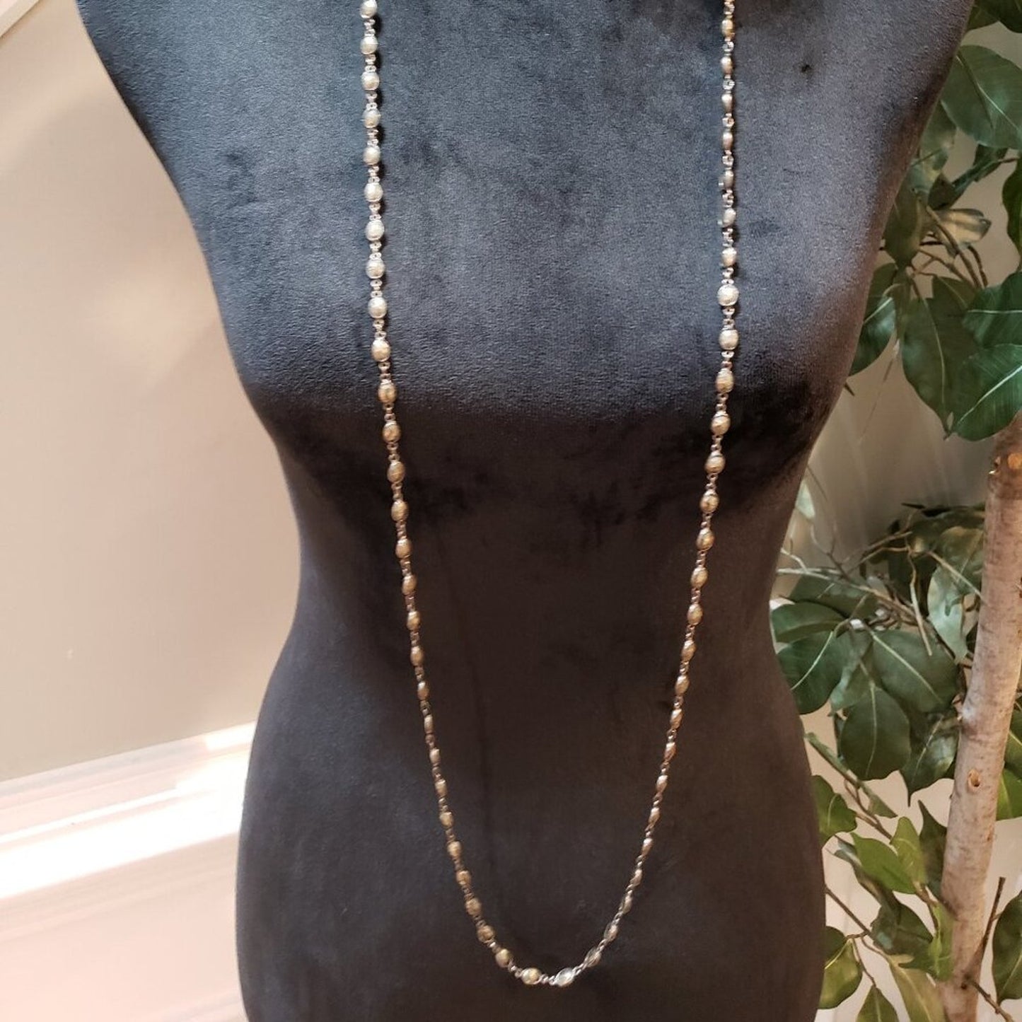 Womens Fashion Gold Tone Beaded and Link Chain Necklace with S Shape Hook