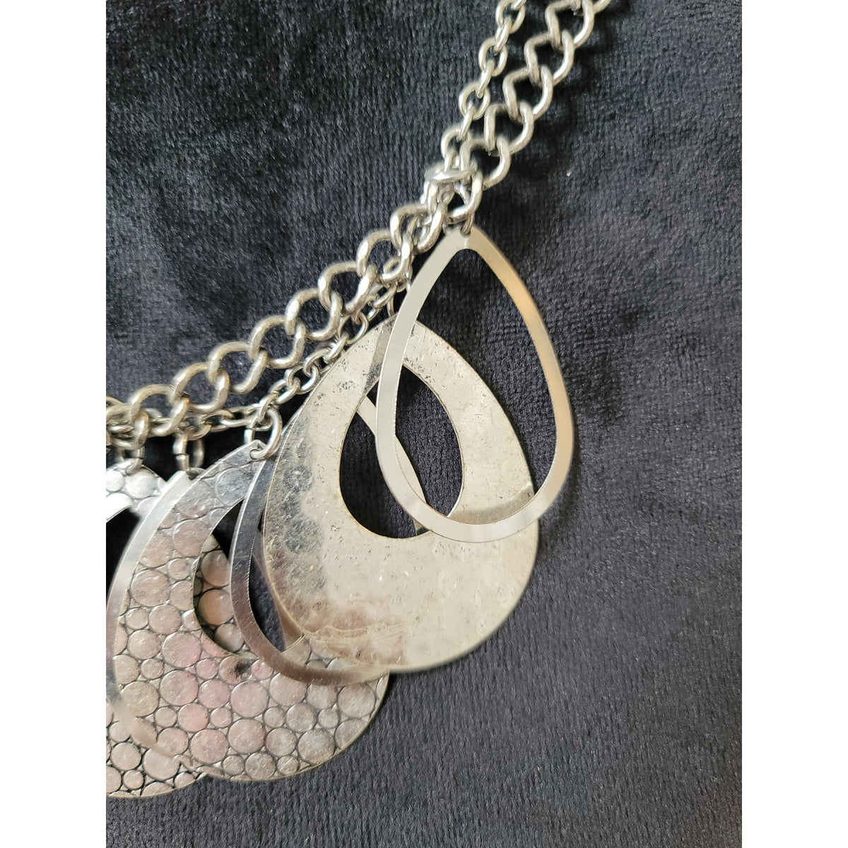 Womens Statement Bib Necklace Silver Tone Layered Teardrop Pendant Lobster Clasp