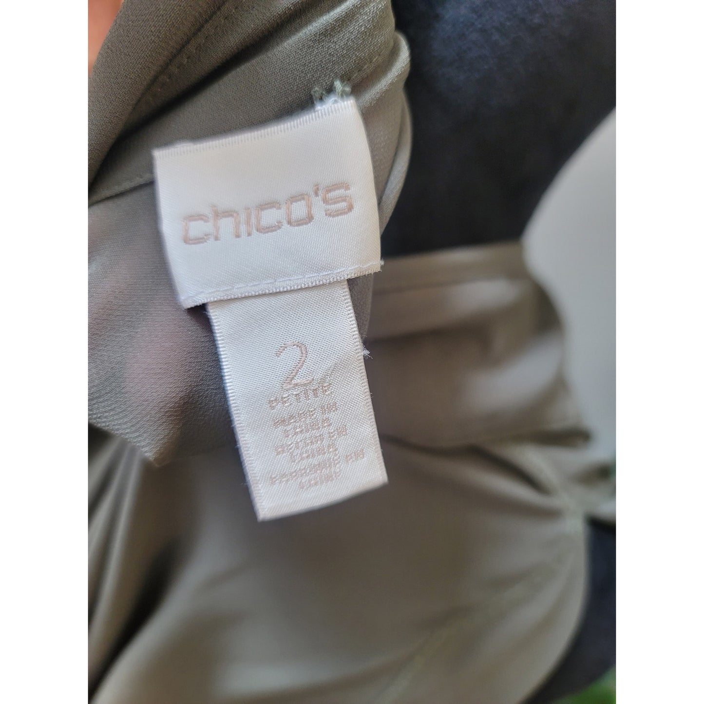 Chico's Blouse Women's Size 2 Large Olive Green Button Front Cold Shoulder