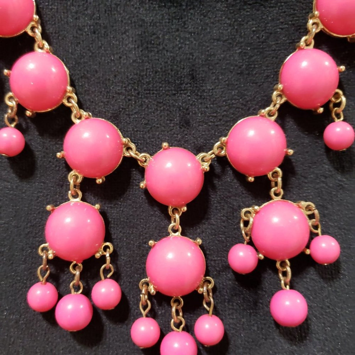 Womens Fashion Pink Color Gemstones Gold Tone Chain Statement Bib Necklace