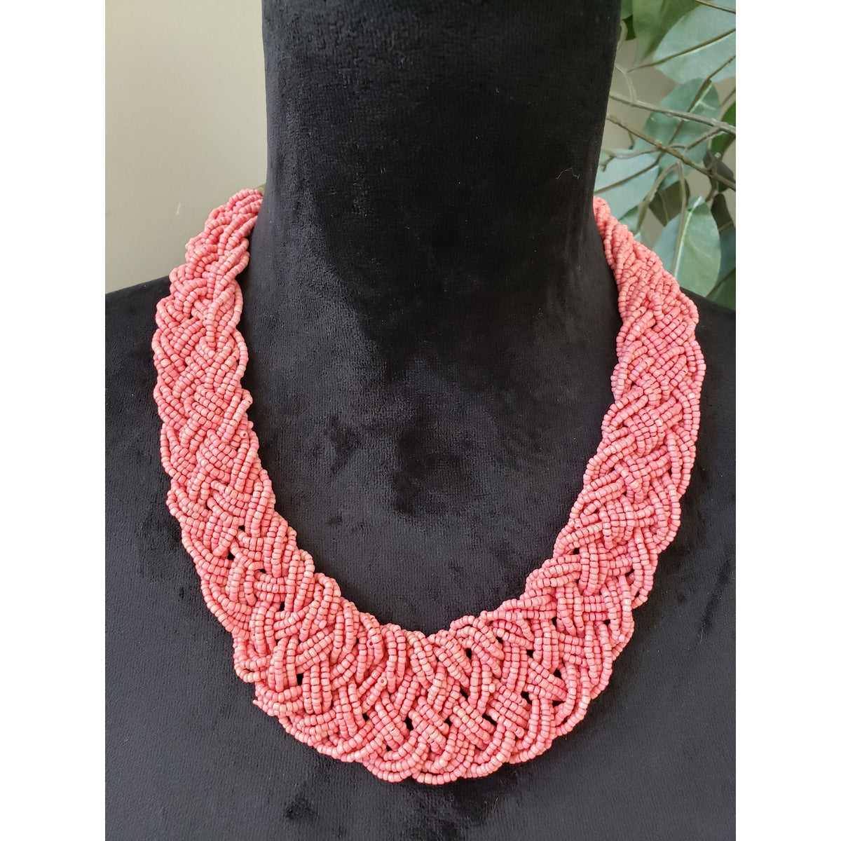 Womens Braided Coral Seed Bead Chunky Torsade Collar Necklace Jewelry w/ Lobster
