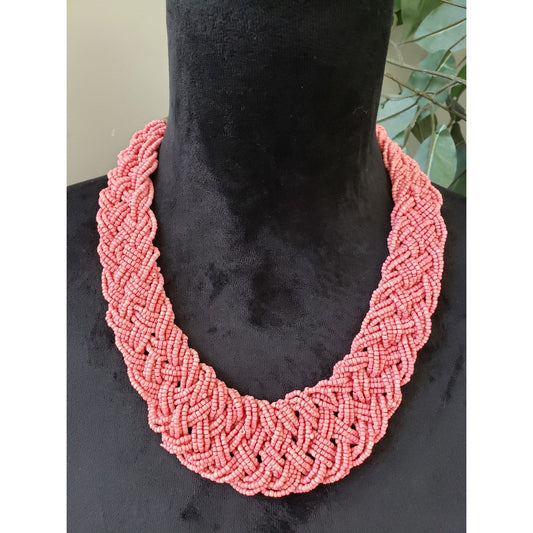 Womens Braided Coral Seed Bead Chunky Torsade Collar Necklace Jewelry w/ Lobster