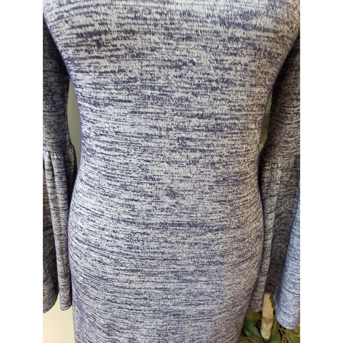 Kensie Mini Dress Women's Small Heather Purple Bell Sleeve Choker Neck Pullover