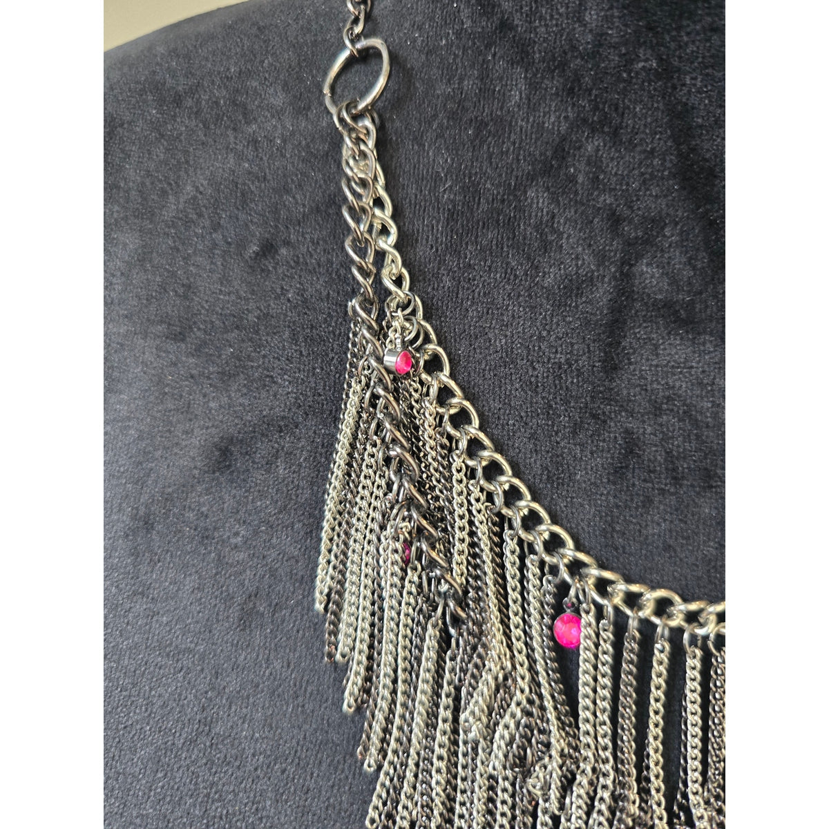 Antique Silver Chain Fringe Statement Necklace