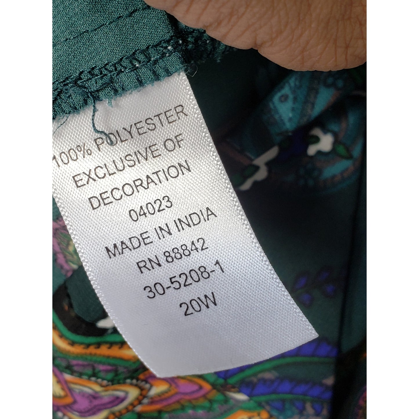 Denim 24/7 Tunic Top Womens 20W Green Paisley Lace Trim 3/4 Sleeve Button Front