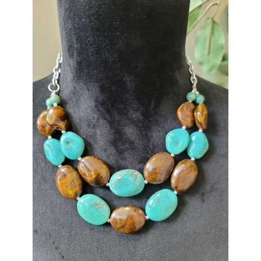 Women’s Chunky Jasper Beaded Statement Necklace With Silver Chain Adjust Clasp