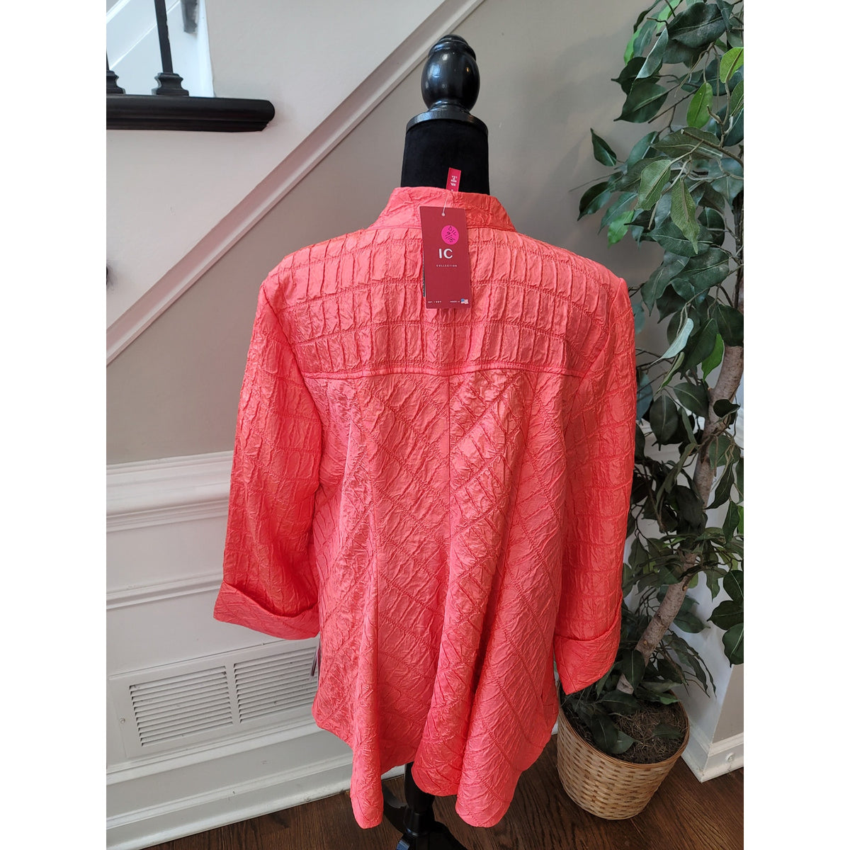 IC Collection Shirt Jacket Women's SZ XXL Coral Button Front Cuff Sleeve