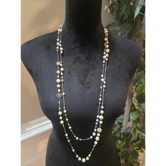 Women's White Beaded Multi Strand Statement Necklace With Lobster Clasp