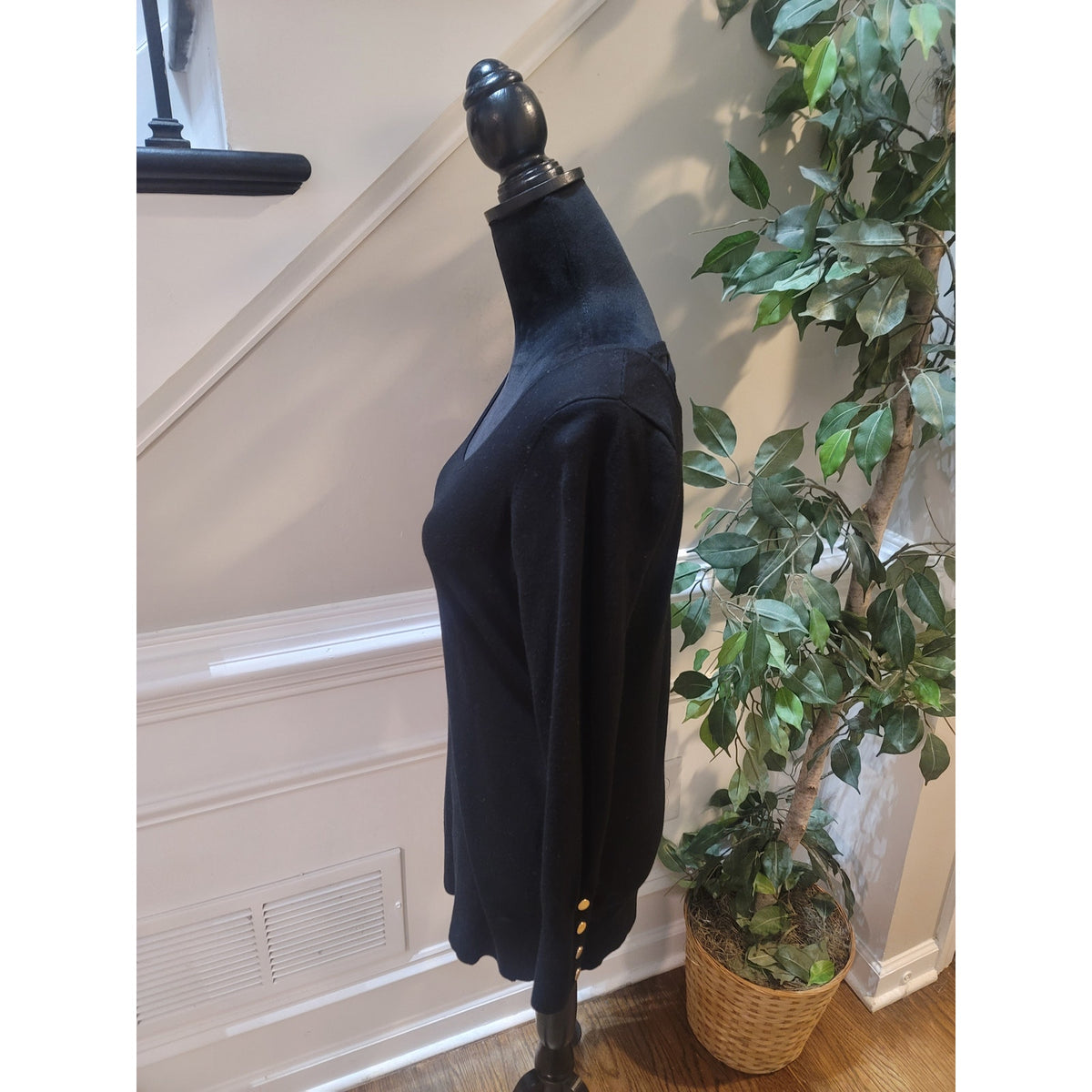 Cache Pullover Sweater Women's Large Black Strappy Back Scoop Neck Long Sleeve