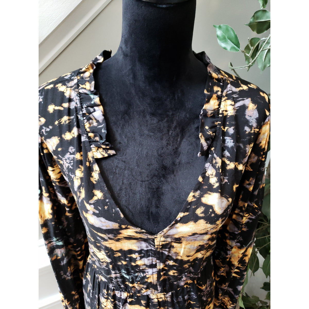 Women's True Craft Black Tie Dye Long Sleeve Dress Size 1X Rayon Fall Style