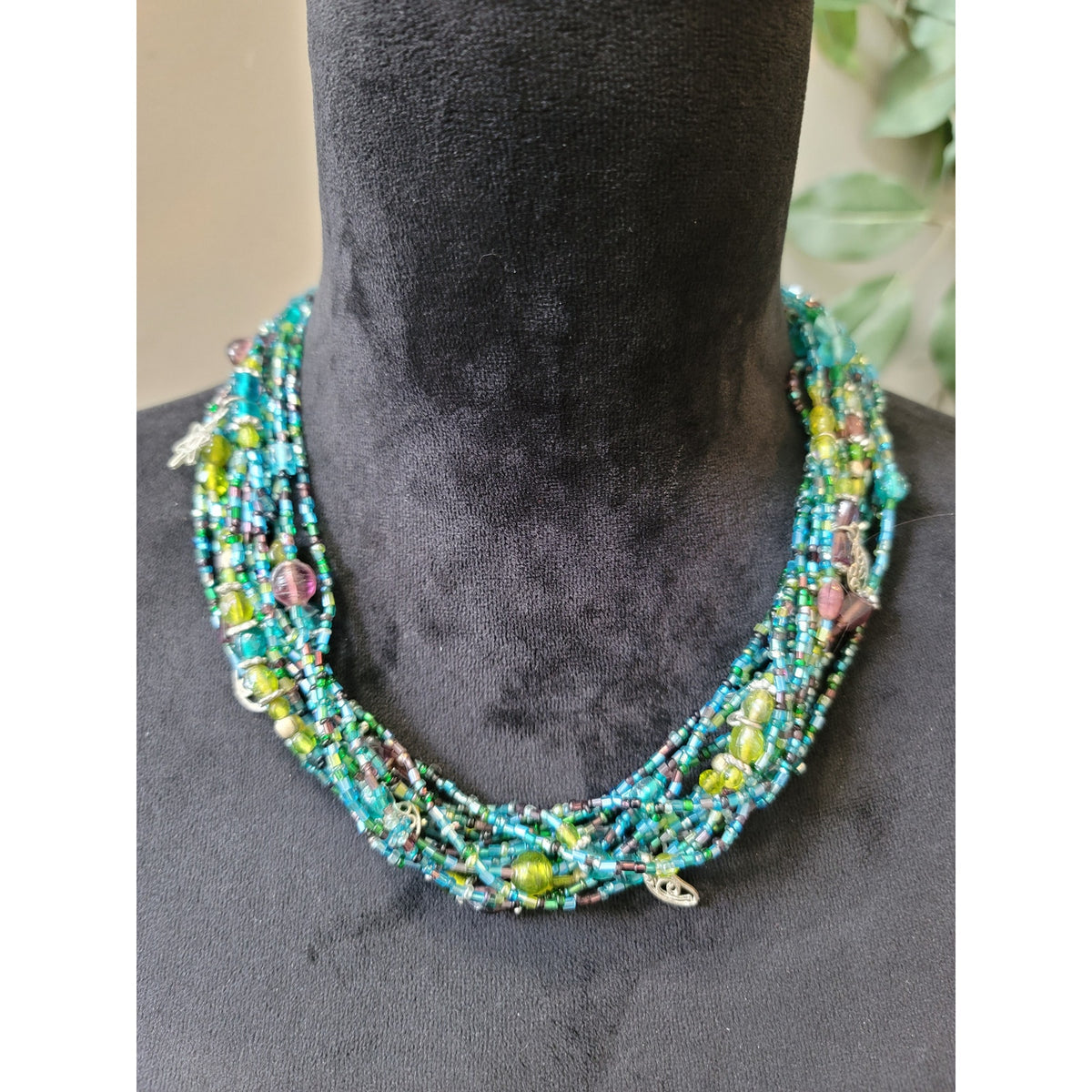 Women's Multicolor Beaded Necklace With Lobster Clasp Handmade Statement Piece