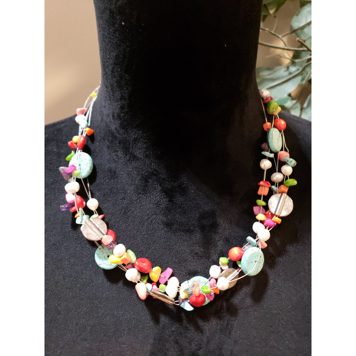 Womens Fashion Layered Multi-Stone Beaded Necklace Jewelry with Lobster Clasp