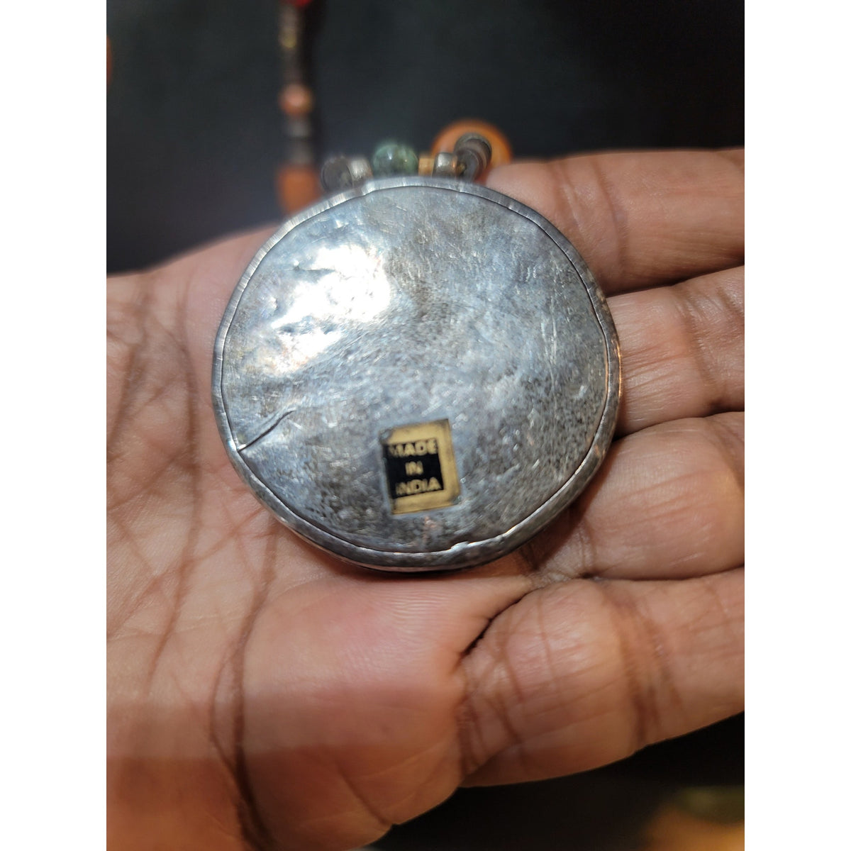 Women's Vintage Indian Boho Beaded Pendant Necklace With Hand Painted Art
