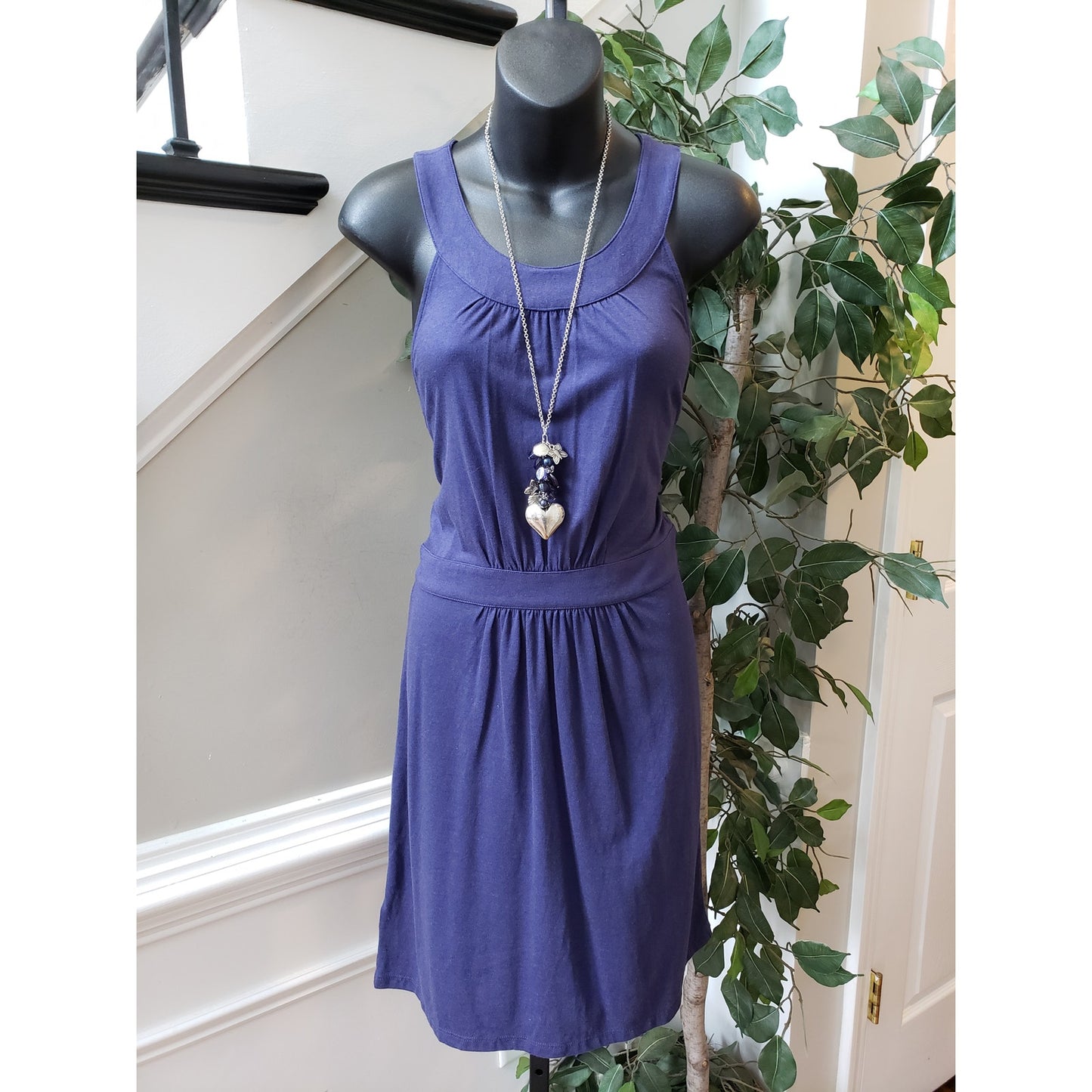 LOFT Sheath Dress Womens Small Blue Pleated Cotton Blend Sleeveless Round Neck