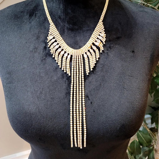 Womens Fashion Clear Crystal Beaded Tassels Necklace Jewelry with Lobster Clasp