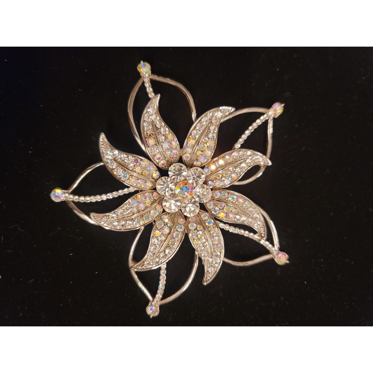 Sparkling Rhinestone Flower Brooch Statement Pin Vintage Inspired Jewelry