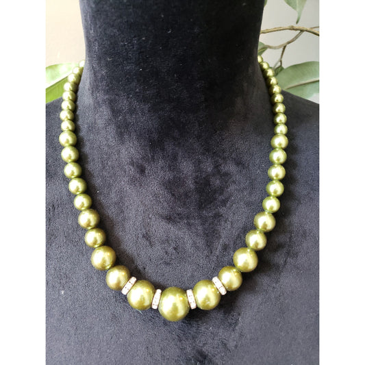 Womens Rhinestone Green Beads Assorted Faux Pearl Chain Necklace Jewelry Lobster