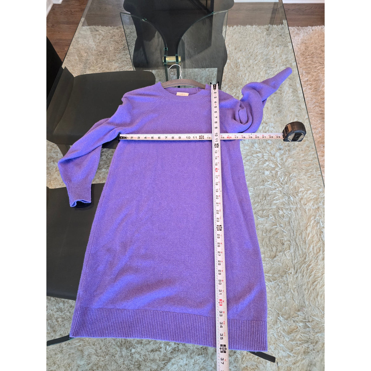 Loft Sweater Dress M Purple Ribbed Knit Crew Raglan Sleeve Pullover Casual Party
