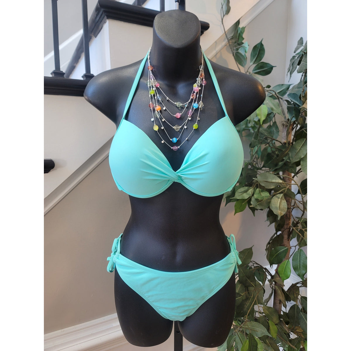 Endless Sun Bikini Set Women Large Teal Side Tie Cheeky Bottoms Twist Front