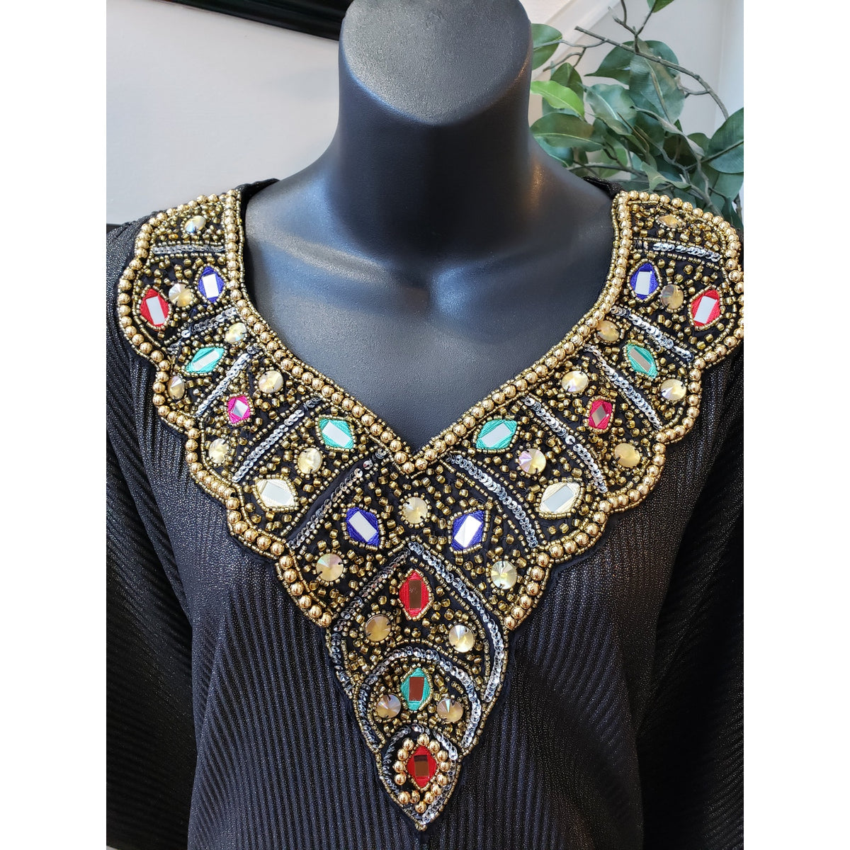 ESY Studio EY Kaftan Dress Womens OSM Black Shimmer African Dashiki Embroidered