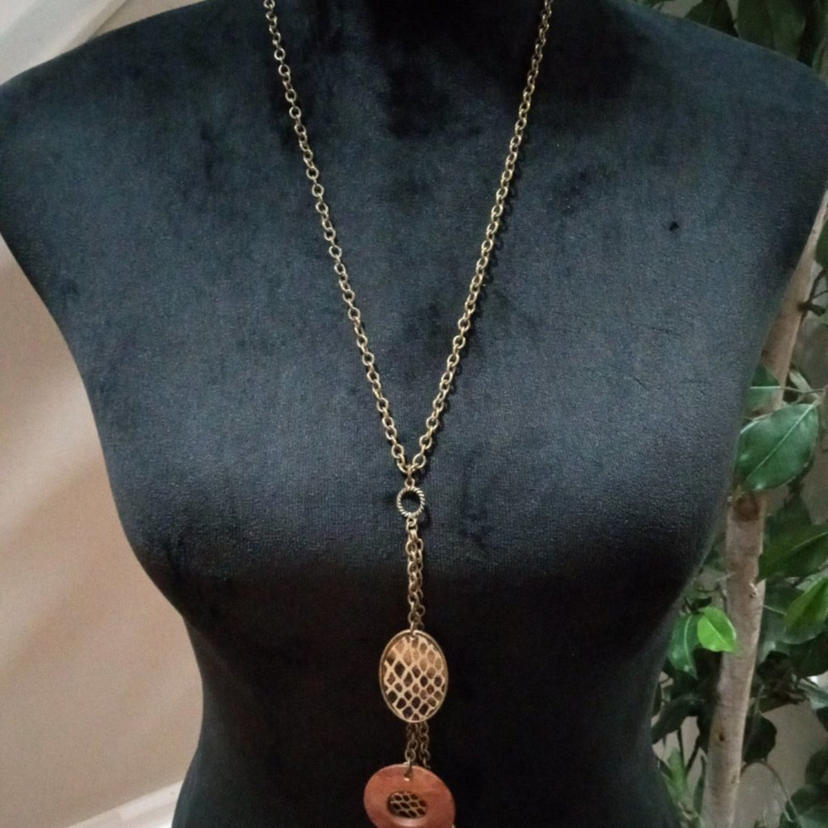 Womens Fashion Chunky Gold Tone Charm Pendant Long Necklace with Lobster Clasp