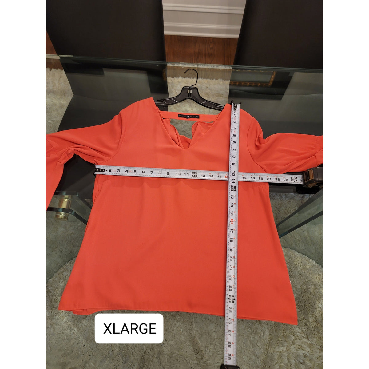 White House Black Market Blouse Women's Coral Orange V-Neck Bell Sleeve XL